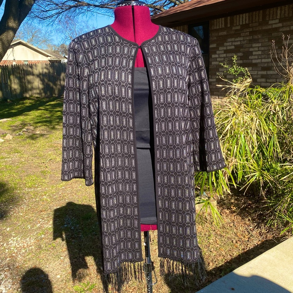 Misook | Black Mid-Sleeve Cardigan Silver Shimmy Pattern XL 🦡
